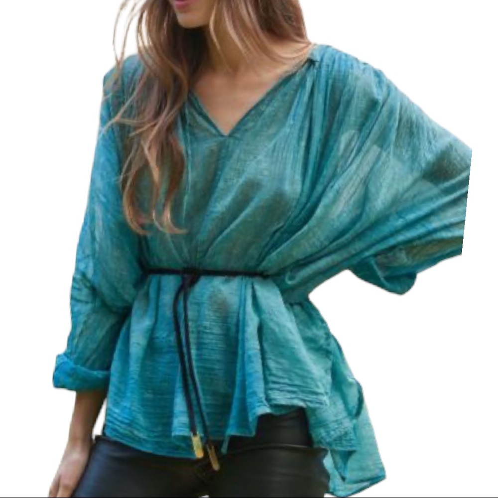Mes Demoiselles Paris x Anthropologie Paysage Painted Sm Turquoise Flowy Cotton